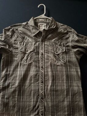 BKE Men's Olive Plaid Button-Down Shirt